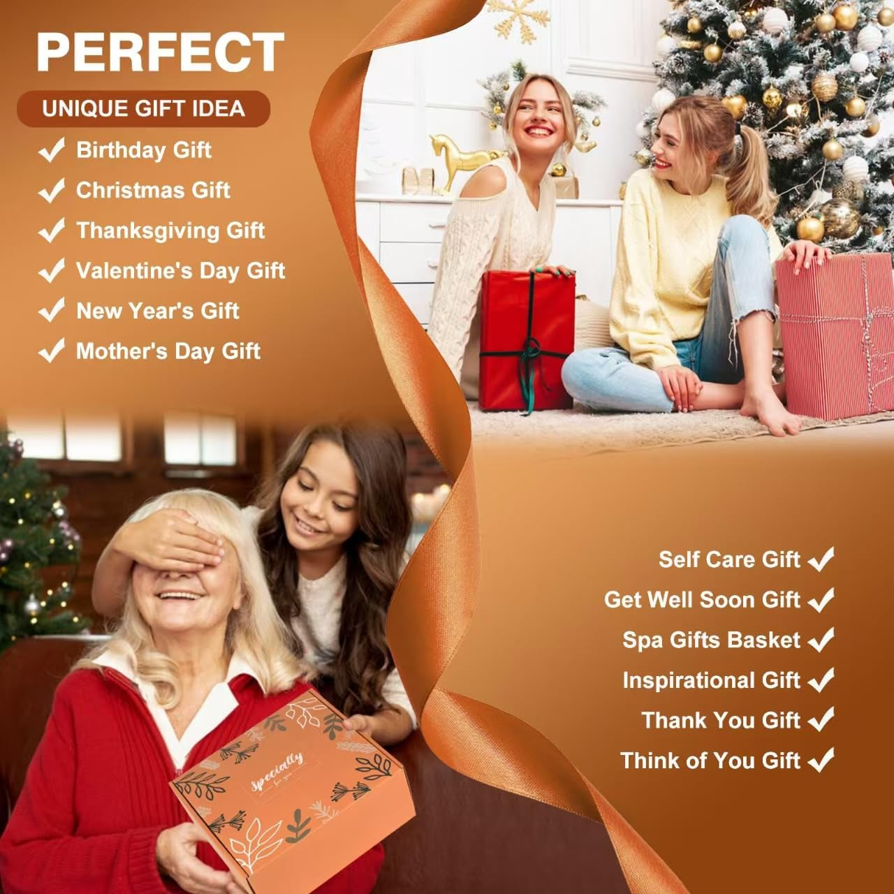 Cozy Gifts for Women Christmas,Birthday Gifts,Luxury Self Care Get Well Gifts,Relaxing Spa Gifts Basket W/Fall Throw Blanket,Orange Gifts for Women,Mom, Wife,Girlfriend,ValentineāS Day Gifts for Her